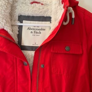 Red Abercrombie fleece lined Parka Jacket